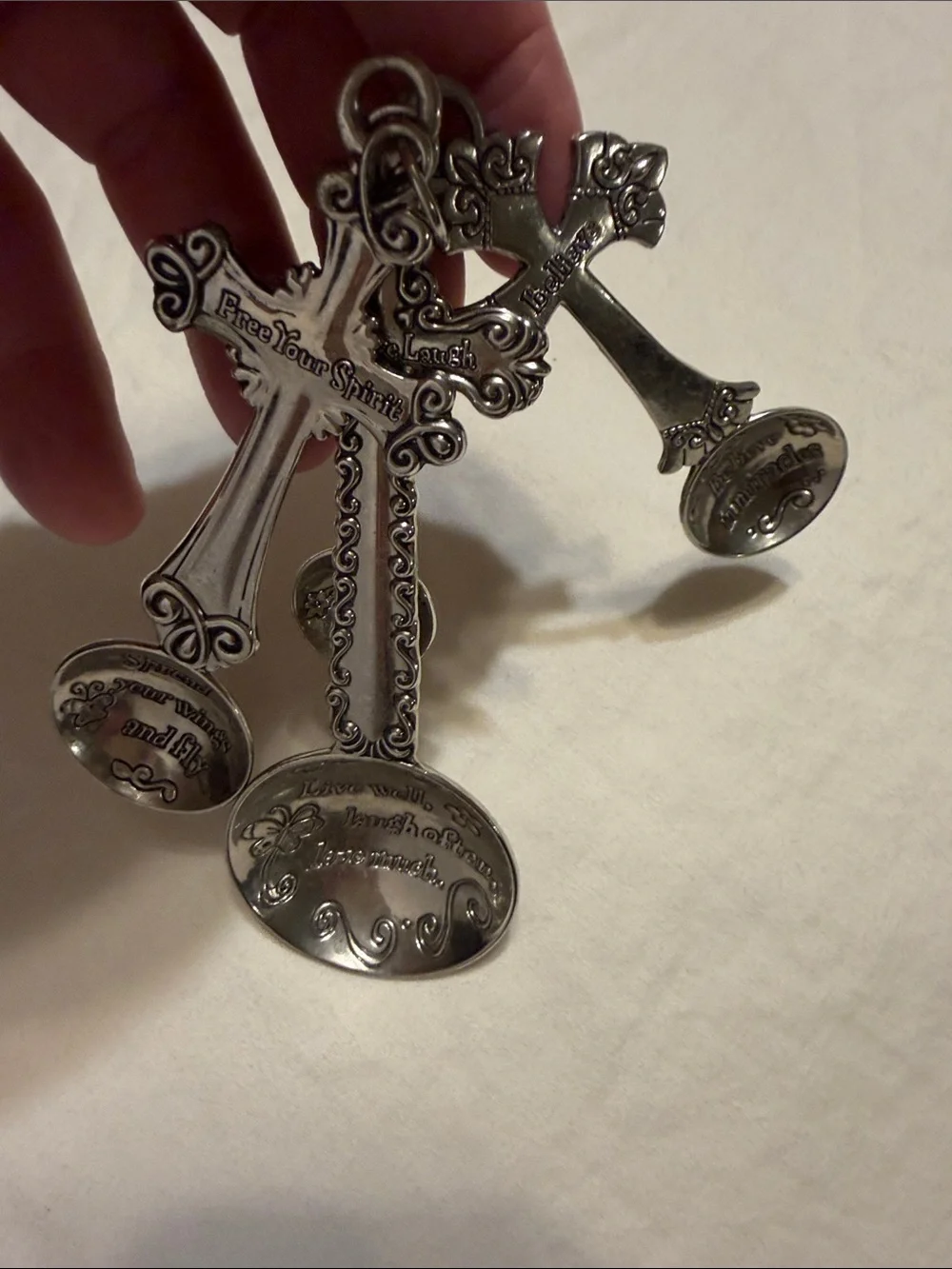 Decorative Silver Tone Cross Measuring Spoon Set - Elegant Home Dining Accent